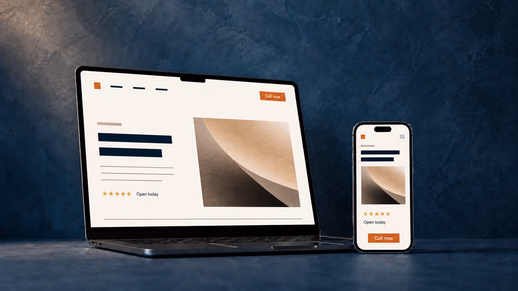 A laptop and a phone side by side, each showing a layout designed for its own screen